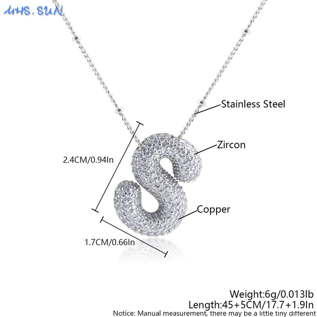 MHS.SUN High Quality Bubble Initial Necklace Letter A-Z Silver Color Zircon 26 Initial Balloon Pendant For Women Men Jewelry