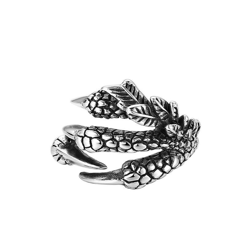 Adjustable Open Ring Men Women Sterling Dragon Claw Design Vintage Retro Statement Jewelry