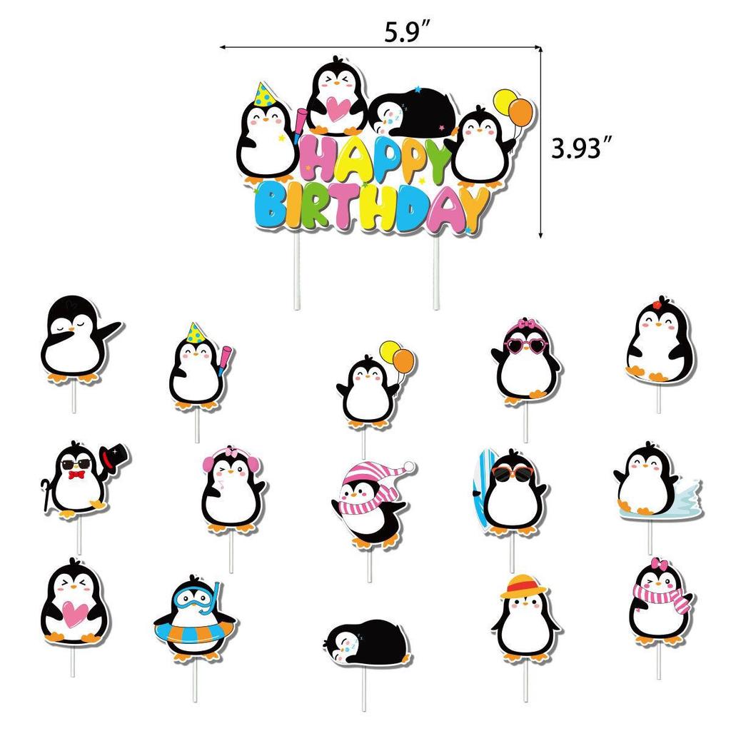 Penguin-themed Party Decoration Set, Penguin Banner Cake Insert, Balloon Set, Children's Birthday Party Supplies