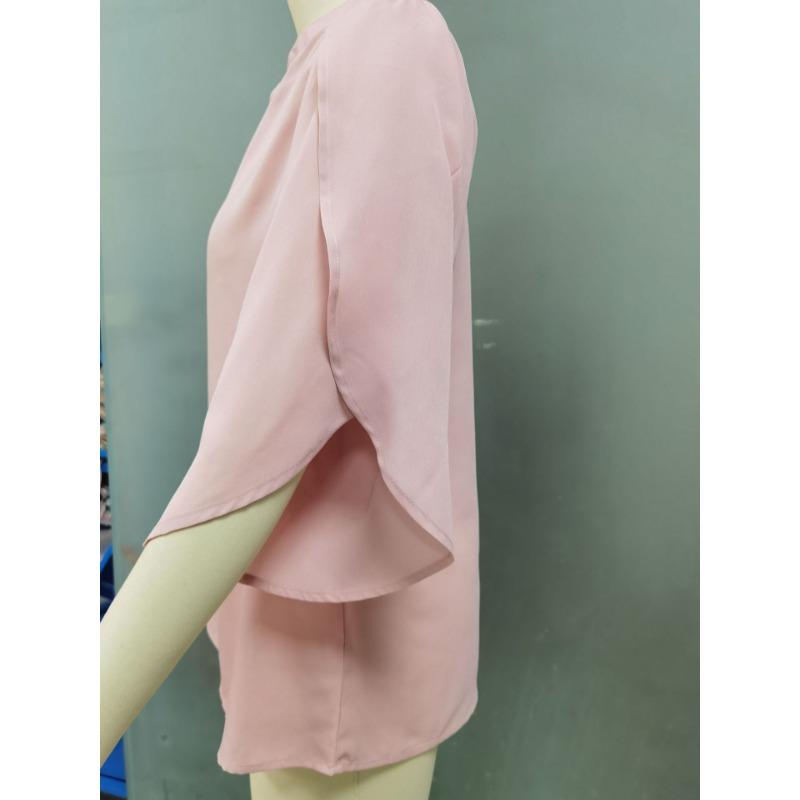 Summer V-neck Loose Casual Office Women Blouse Elegant Petal Short Sleeve Ruffled Chiffon Top Fashion Female Solid Color Simple Shirts Women Vlothing