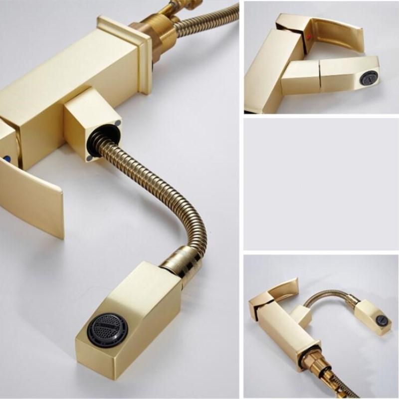 New Basin Faucet Single Lever Pull Out Brass Sink Mixer Tap For Bathroom Basin Water Sink Mixer Gold Brush