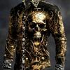 Mens Long Sleeve Button Hallloween Shirt Golden Skull 3d Print Hawaiian Shirt Men Women Fashion New Design Blouse Luxury Camisas