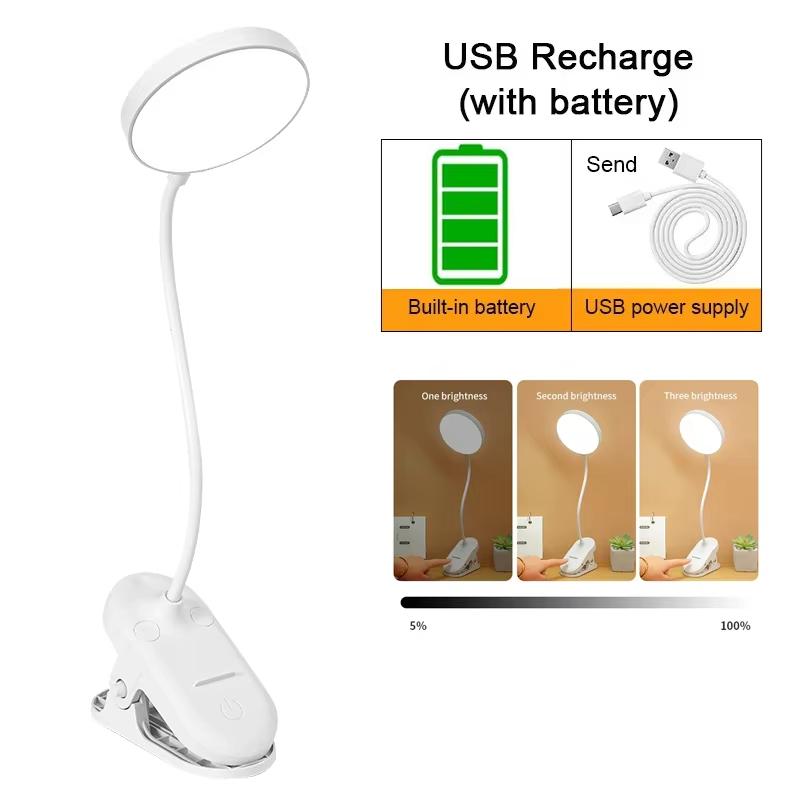 USB Rechargeable LED Desk Lamp,3 Modes Touch Dimming Eye-Caring Table Lamp w/Folding Clamp,Portable Night Light for Study Read