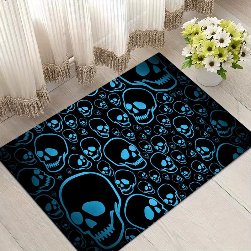 1pc Blue Skull Print, Design Area Rug - Soft, Anti-Slip, and Durable Gaming Room Decor for Bedroom, Living Room