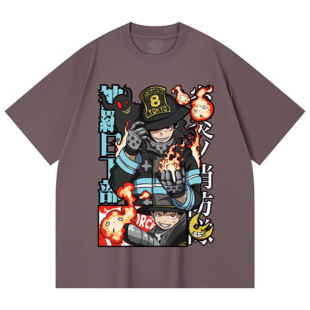 230 Gsm 100% Cotton Fire Force V2 Print Unisex Heavy Cotton T Shirt