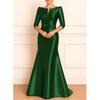Womens Satin Evening Dress Long Sleeve Bow A-line Elegant Gown Party