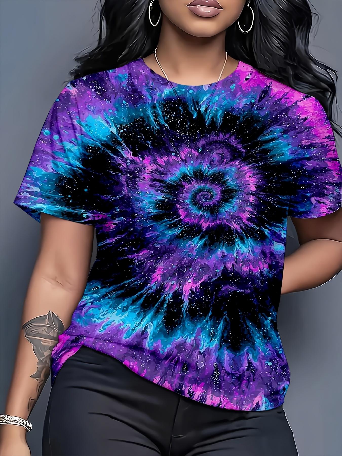 

Women s Round Neck Short Sleeve T-Shirt. Purple-Blue Galaxy Spiral Print. Casual Street Style Top for Casual Attire M дубильна кора