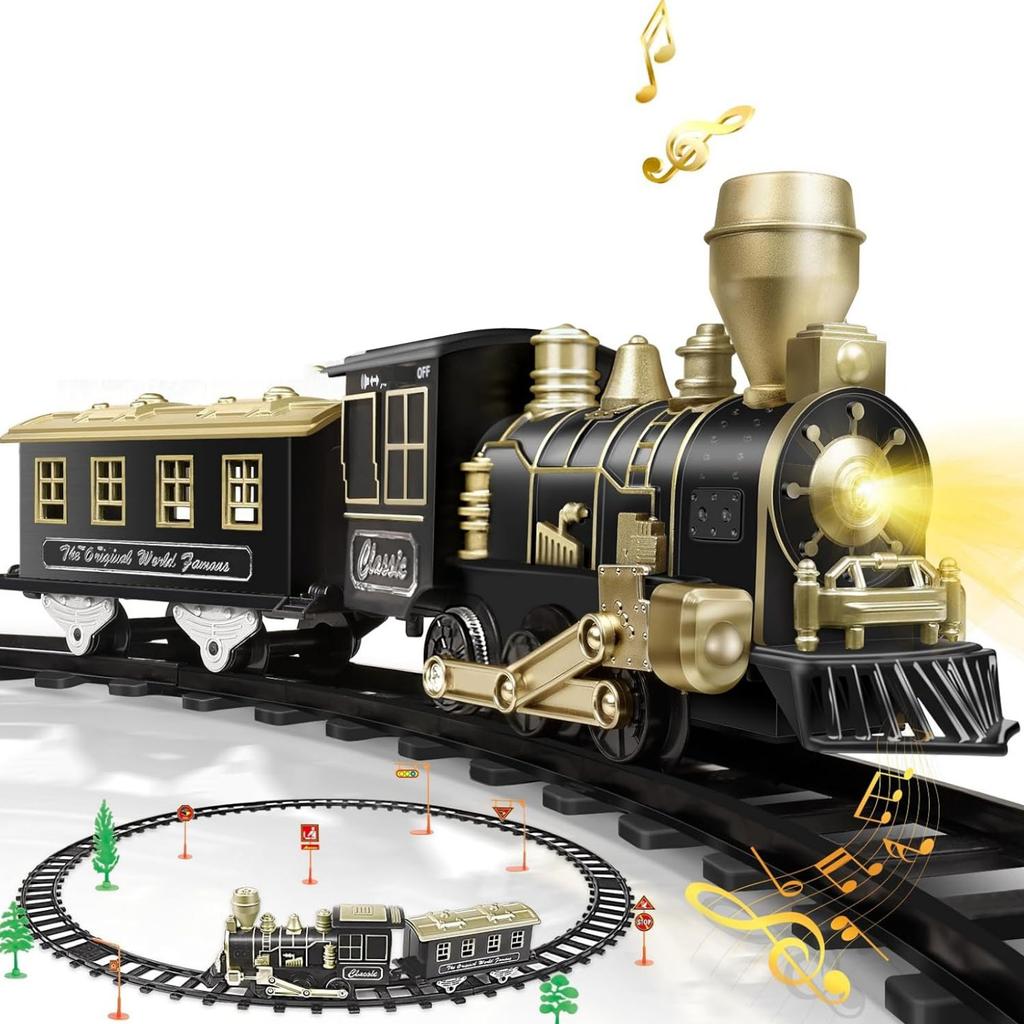 Electric Train Set for Kids Battery Operated Toy Train with Lights & Sounds Classic Train Set for Around Christmas Tree