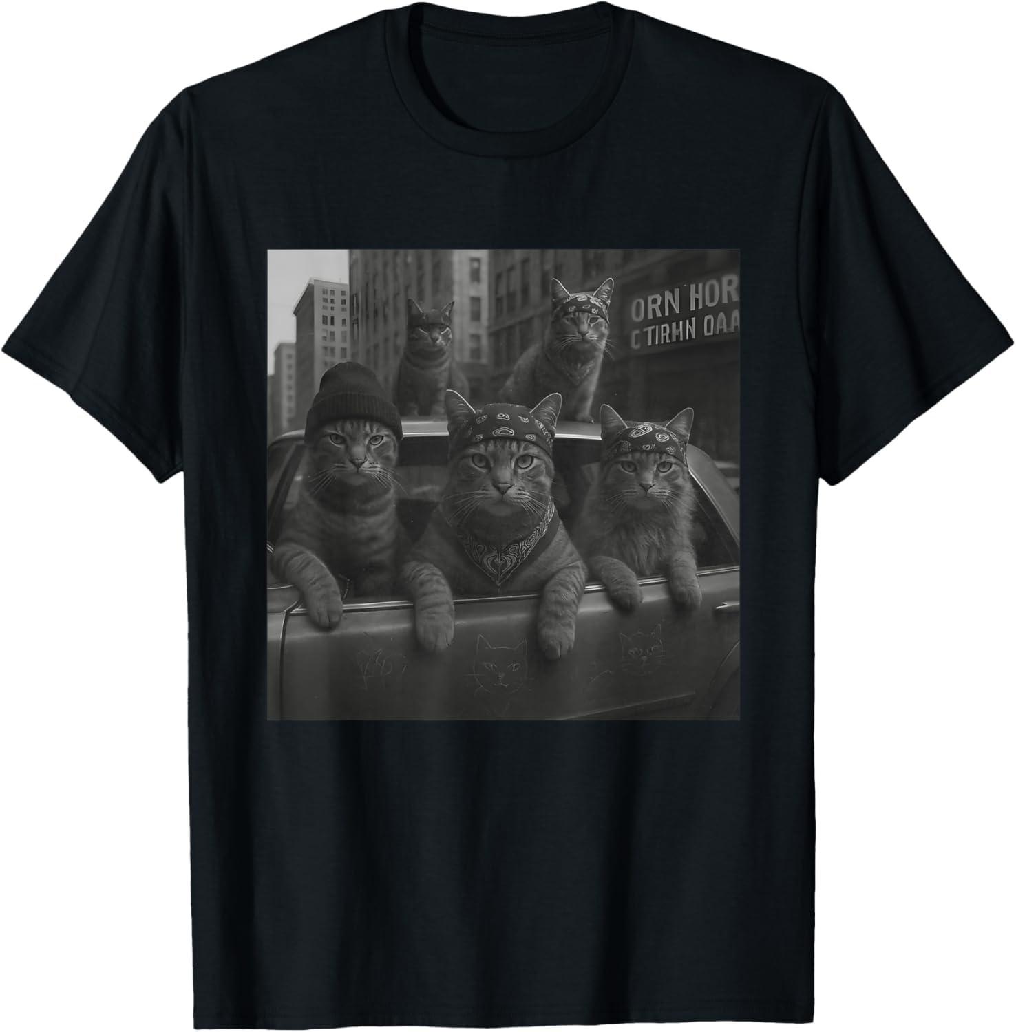 dongdongo Funny Cat Gang Meme Street Sarcastic Cat Gangster T-Shirt XXXXXL чёрный