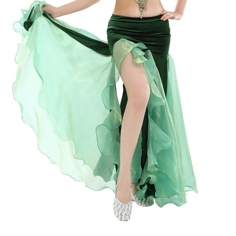 Professional Belly Dance Skirt with Elegant Wavy Hem and Single Slit for Flexible Stage Movement and Safety