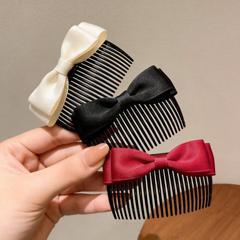 3Pcs Bow Hair Comb, Headgear, Comb in The Back of The Head, Hairpin Temperament, Upside Down Comb in The Forehead, Bangs Finishing, Side Comb.