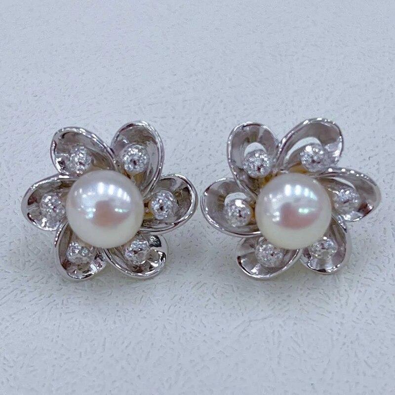 Sace Gems Earrings for Women 925Sterling Silver Pearl Zircon Stud Earrings Engagement Cocktail Party Fine Jewelr Gift