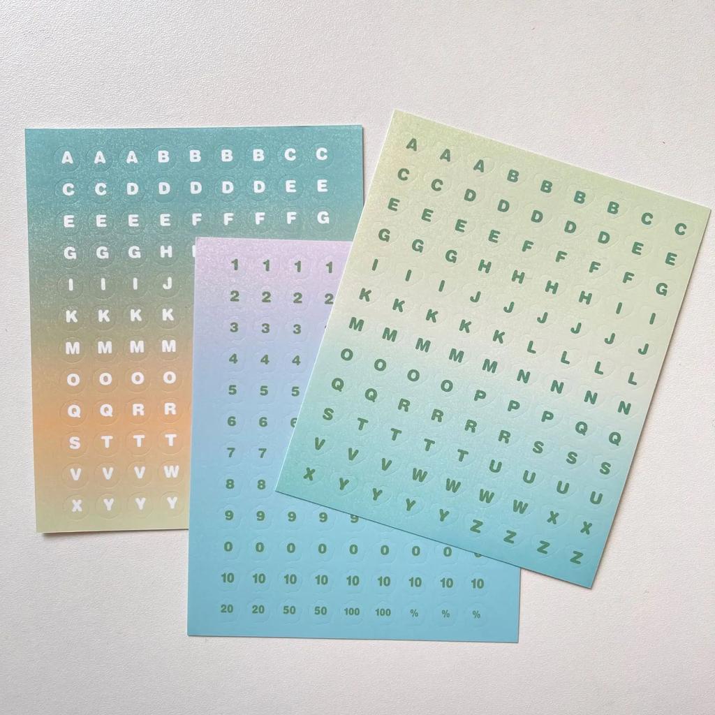 3 list/sada DIY Dekor Kpop Samolepka na fotokartu Gradientní barva Série čísel a písmen Samolepka do scrapbooku a deníku Roztomilé školní potřeby