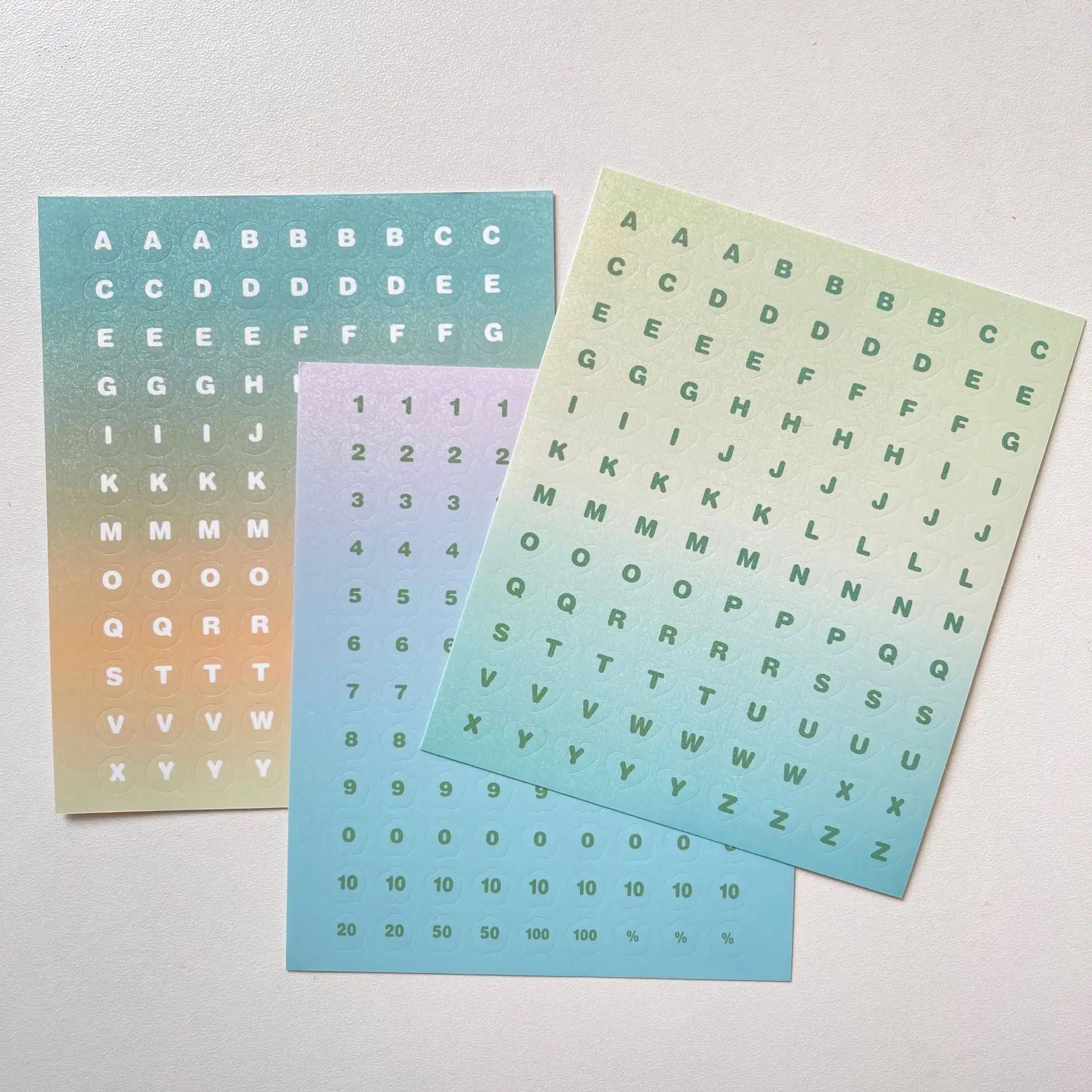 

3 аркуша/комплект DIY Декор Kpop Фотокартка Наклейка Градієнт Колір Цифра Літера Серія Записки Журнал Наклейка Милі студентські приладдя