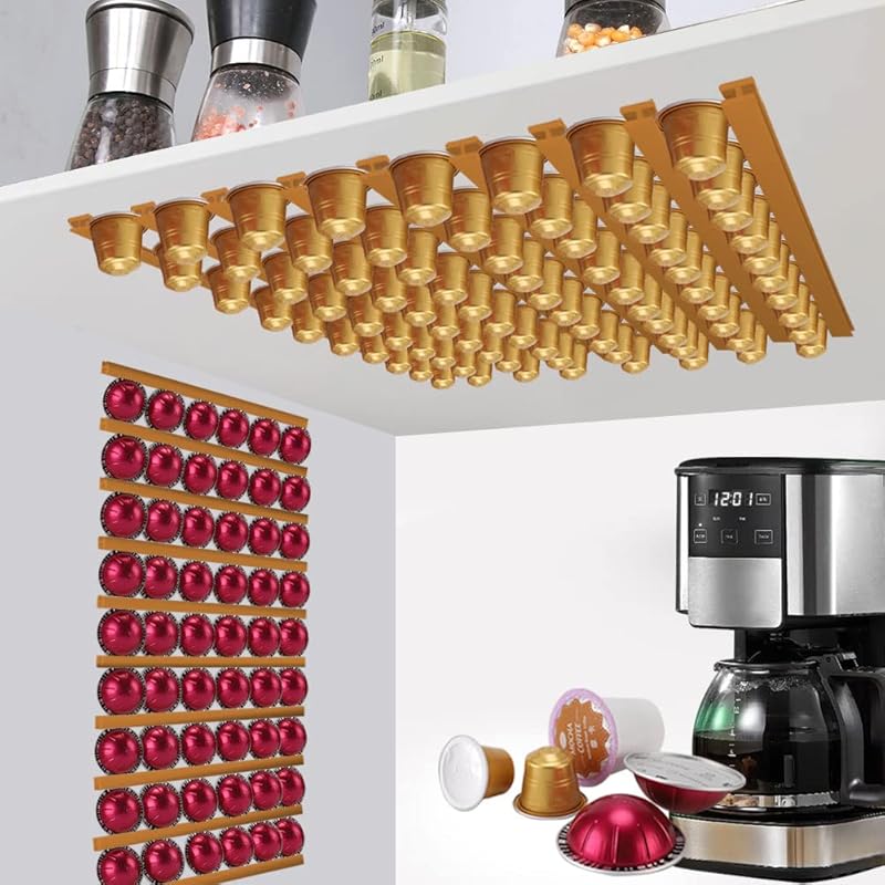 Kaffekapselholder, K-koppholdere for benk, 10 stk oppbevaring/organisator for kaffekapsler, veggmontert kaffekapselholder med lim, under skap - hvit