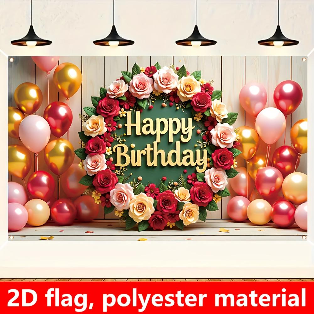 1Pcs Happy Birthday Balloons Floral Celebration Decoration Background Birthday Backdrop Decorations For Photo Studio Booth Party