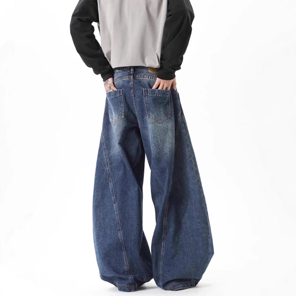 American Retro Old Washed Jeans Men's Spring and Autumn New Straight Wide-leg Floor-mopping Pants