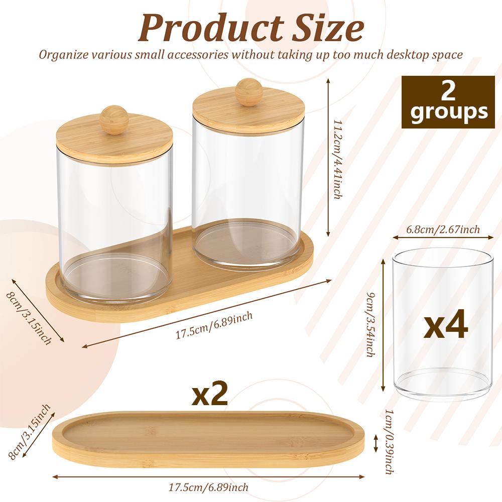 2/3Pcs Cotton Swab Holder Plastic Clear Cotton Ball Holder with Wooden Lid and Tray Paper Clip Dispenser Desktop Storage Jar