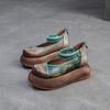 Johnature Thick Soled Height Increasing Shoes Genuine Leather Printed Retro Women's Flat Platform Shoes