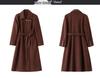 Women's Extra Long Wool Coat with Tie - Autumn/Winter Korean Fashion, Lapel Design (HR1018)