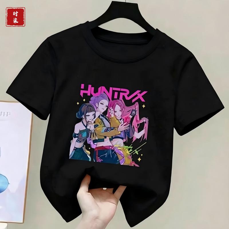 Childrens Kpop Demon Hunter Tshirt girls shortsleeved Tshirt childrens Saja Tshirt childrens casual clothing