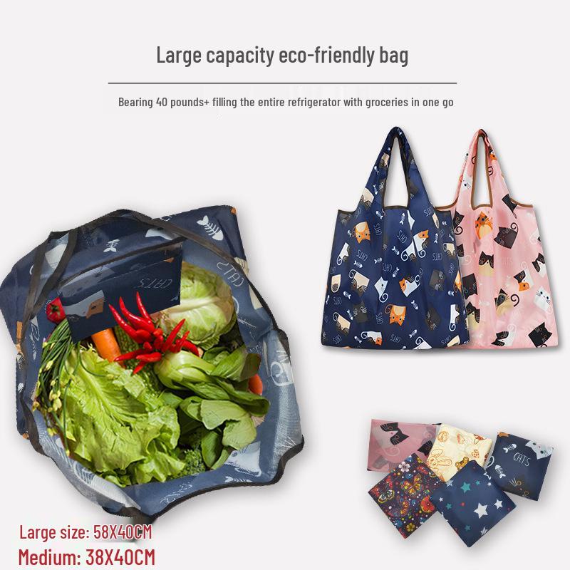 Medium Foldable 210D Oxford Cloth Shopping Bag, Convertible to Shoulder or Handbag, Ideal for Groceries and Camping