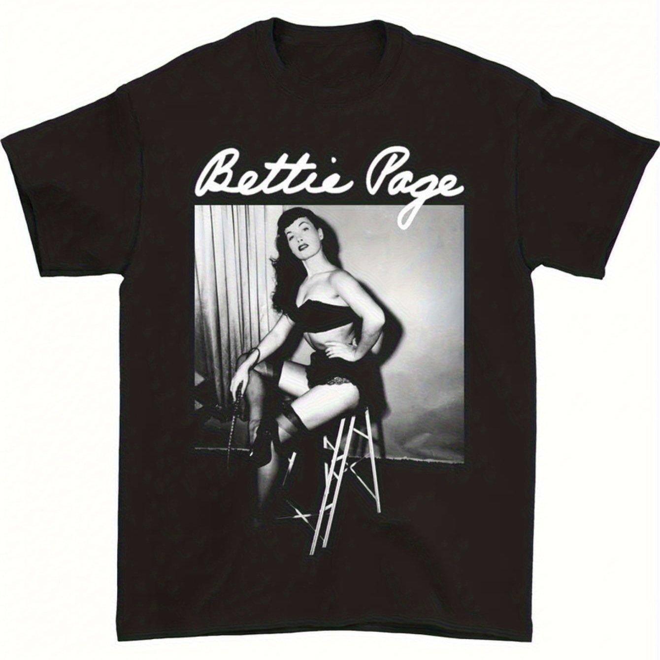 

Womens Retro Betty Page Pattern Tshirt Black and White Retro Beauty Art Printed Soft Round Neck Casual Top Womens Tshirt 3XL