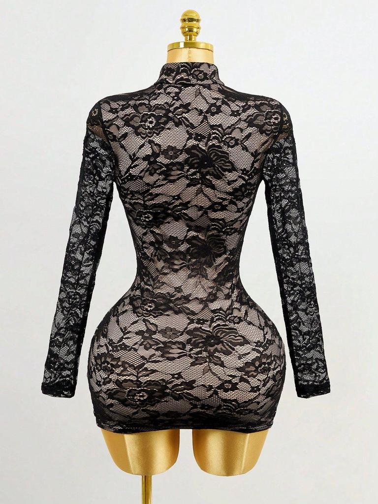 2026 Autumn European & American Sexy Lace Hollow-Out Slimming Dress