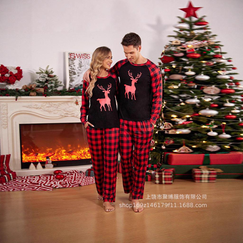 Herbst und Winter Europäische und amerikanische Loungewear langärmelige Hose bedrucktes Einteiler-Set für Herren und Damen Pyjama lässiger Stil