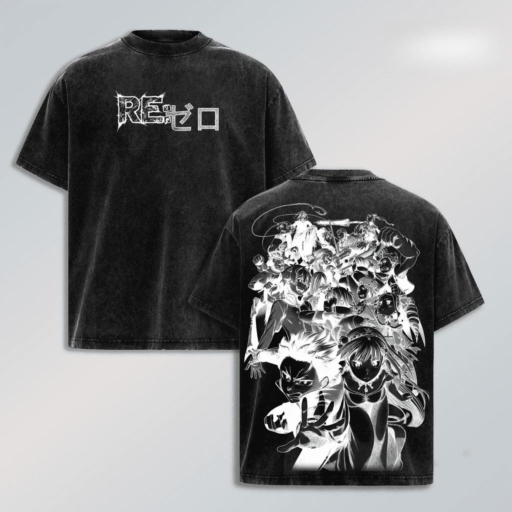 Re:ZERO Anime Printed T-shirt For Men's Clothing Harajuku Washed Oversized T Shirt Summer Short Sleeve 100% Cotton Tees Tops