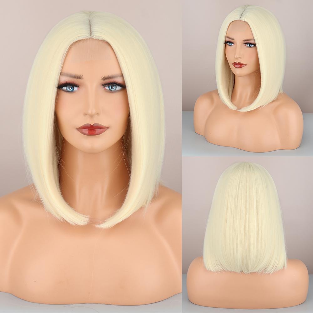 XINRAN Frauen Kurze Ombre Braun Blonde Gerade Bob Perücke Ohne Pony Spitze Front Synthetische Faser Perücke Täglichen Tragen Cosplay