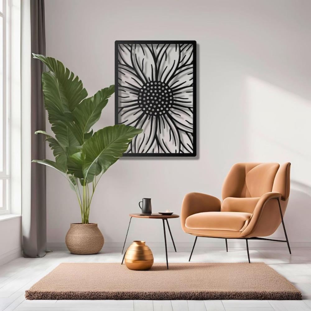 Minimalist Sunflower Metal Wall Art, Modern Nature Decor for Kitchen