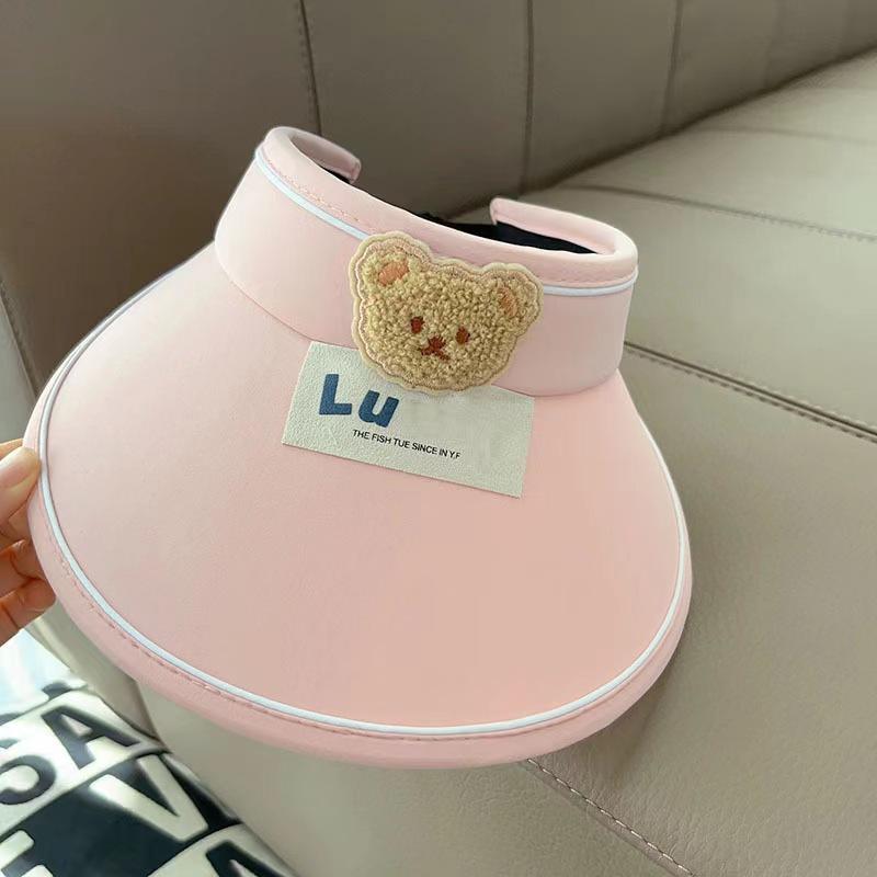 

Children s sun hat cartoon bear summer boys and girls big brim empty top hat rollable sun hat One Size