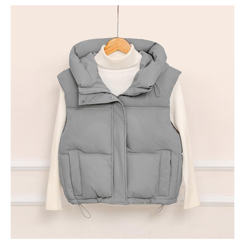 

Autumn and winter new simple cotton clothes women s vest short stand-up collar vest outer wear vest jacket XXL серый