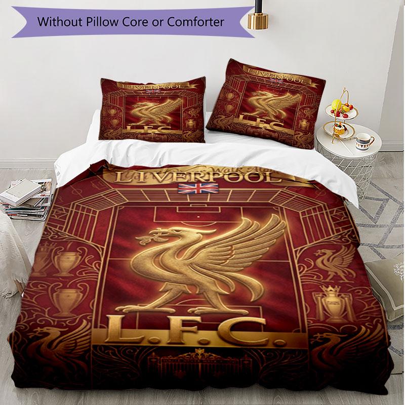 Parure de lit 3 pièces avec housse de couette (1*Housse de couette + 2*Taie d'oreiller, sans noyau), Ensemble de literie doux toutes saisons avec impression du Liverpool Football Club, Décoration de chambre à coucher à la maison Cadeau
