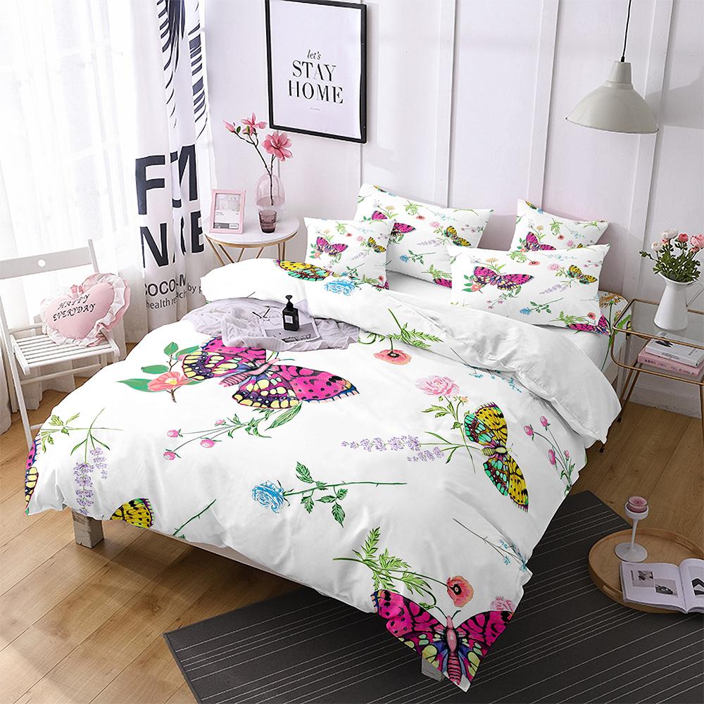 Butterfly Bedding Set 3D Flower Duvet Cover Quilt Cover with Zipper Queen Double Microfiber Comforter Set Kid Girl ChristmasGift