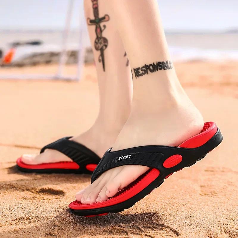 Massage 2024 Summer Men Beach Flip Flops Slip-on Slippers Male Casual Sandals Mens Bathroom Flip Flop Slides Zapatos