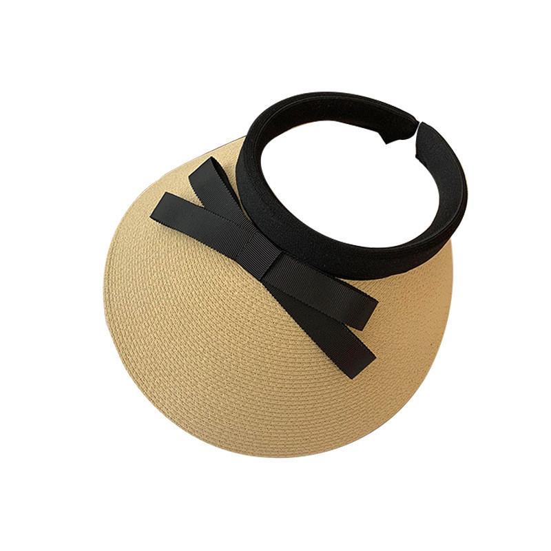 

Butterfly Bow Straw Hat Women Summer Uv Protection Sun Hat Weaving Cycling Topless Sun Hat Trendy