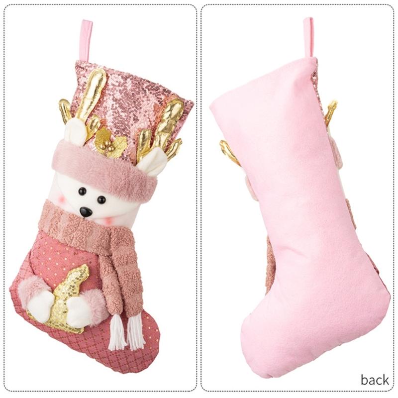 Pink Sequins Christmas Stocking Elegant Pink Glittering Christmas Stocking Durable Plush Fabric Home Decoration