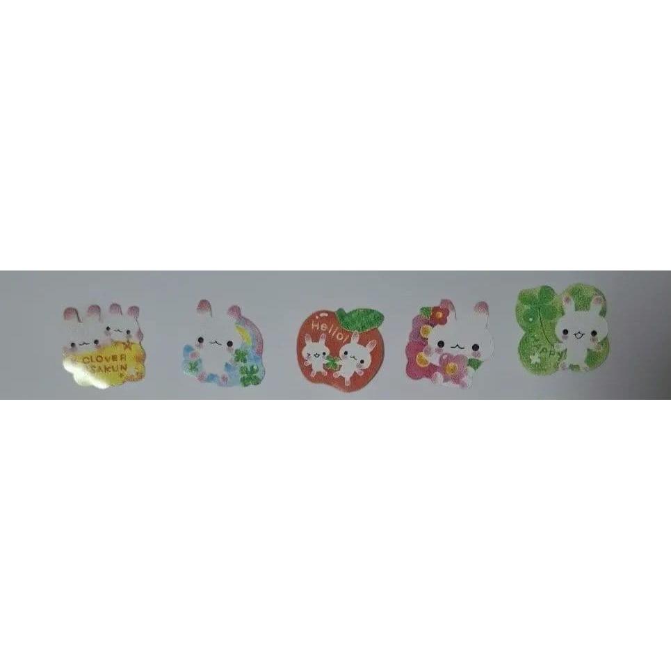 Used CLOVER USAKUN Rabbit Flake Stickers 5 pieces Heisei Retro