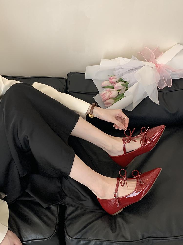 Butterfly-knot Pointed Toe Shoes Laides Comfort Elegant Dancing Party Wedding Shoes Moccasins Flat Shoes French Sandals Women