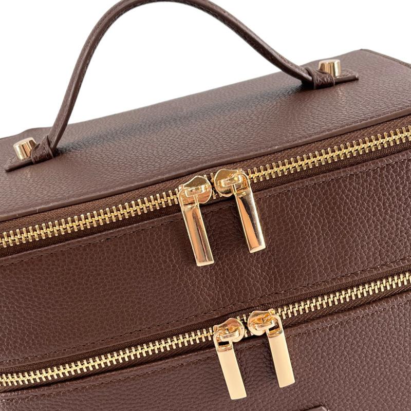 Borsa Cosmetica di Lusso a Doppio Strato di Grande Capacità per Viaggio Manico Superiore Portatile Pelle PU Multi Scomparto Custodia da Toeletta