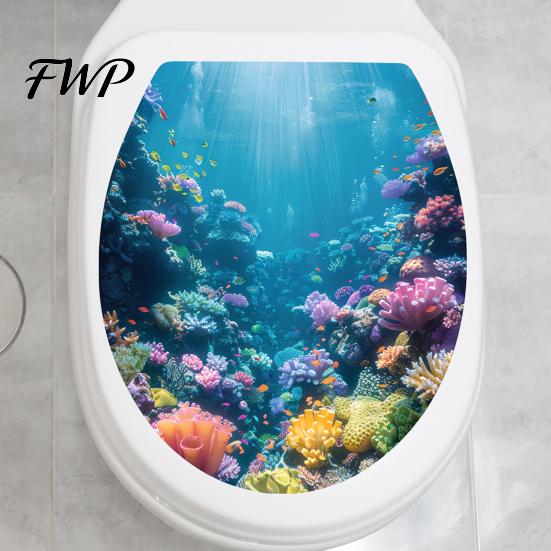 Einfach abziehbar und aufklebbar Wandaufkleber Meereswelt Toilettenaufkleber, & Toilettendeckel Badezimmer-Aufkleber, Meereslandschaft für Toilette Heimdekoration Ohne Rückstände