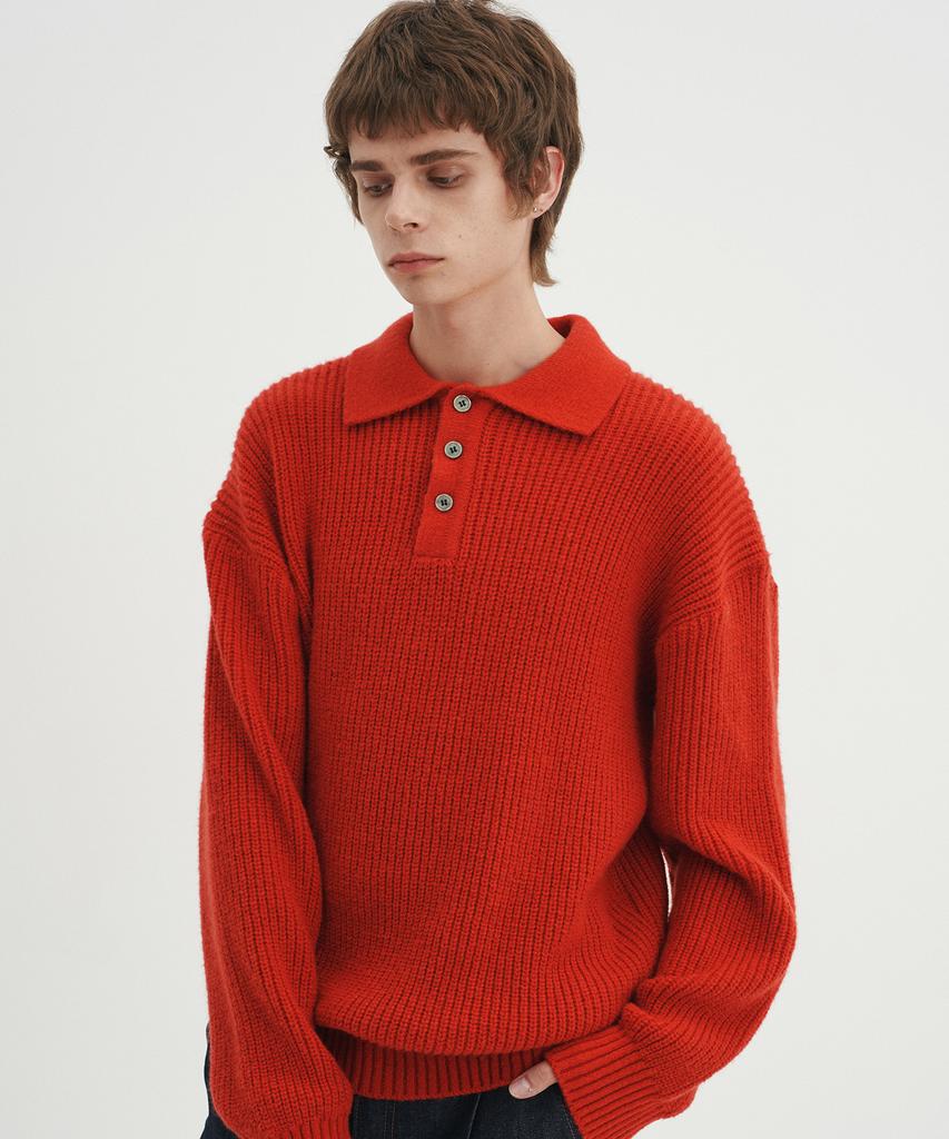 BLOND9 Hachi T-Collar Knit_Red Orange