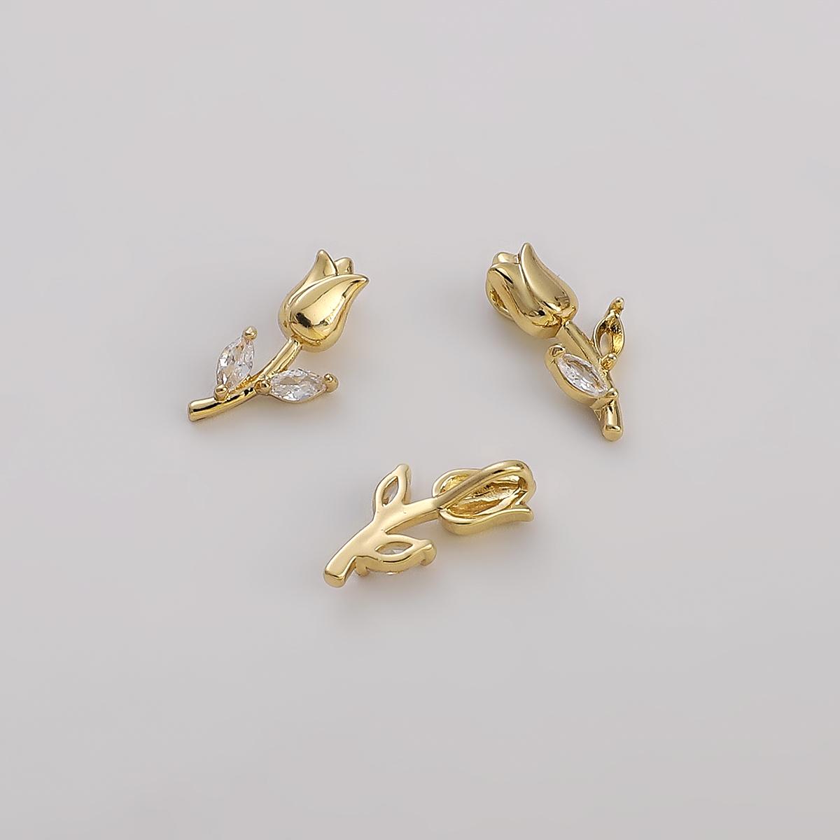 

1 шт. латунная хризантема, роза, лилия, тюльпан, цветы, подвеска с цирконом для изготовления серег, ожерелья 7x14mm 1pc/bag