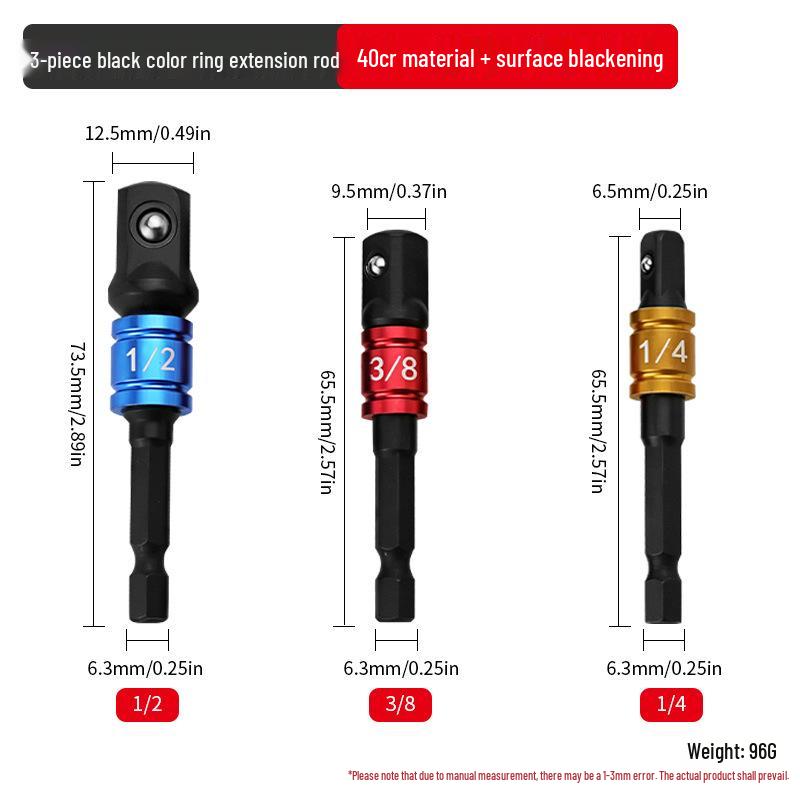 Hex Handle to Square Head Socket Adapter for 1/4, 3/8, 1/2 Air & Electric Screwdrivers