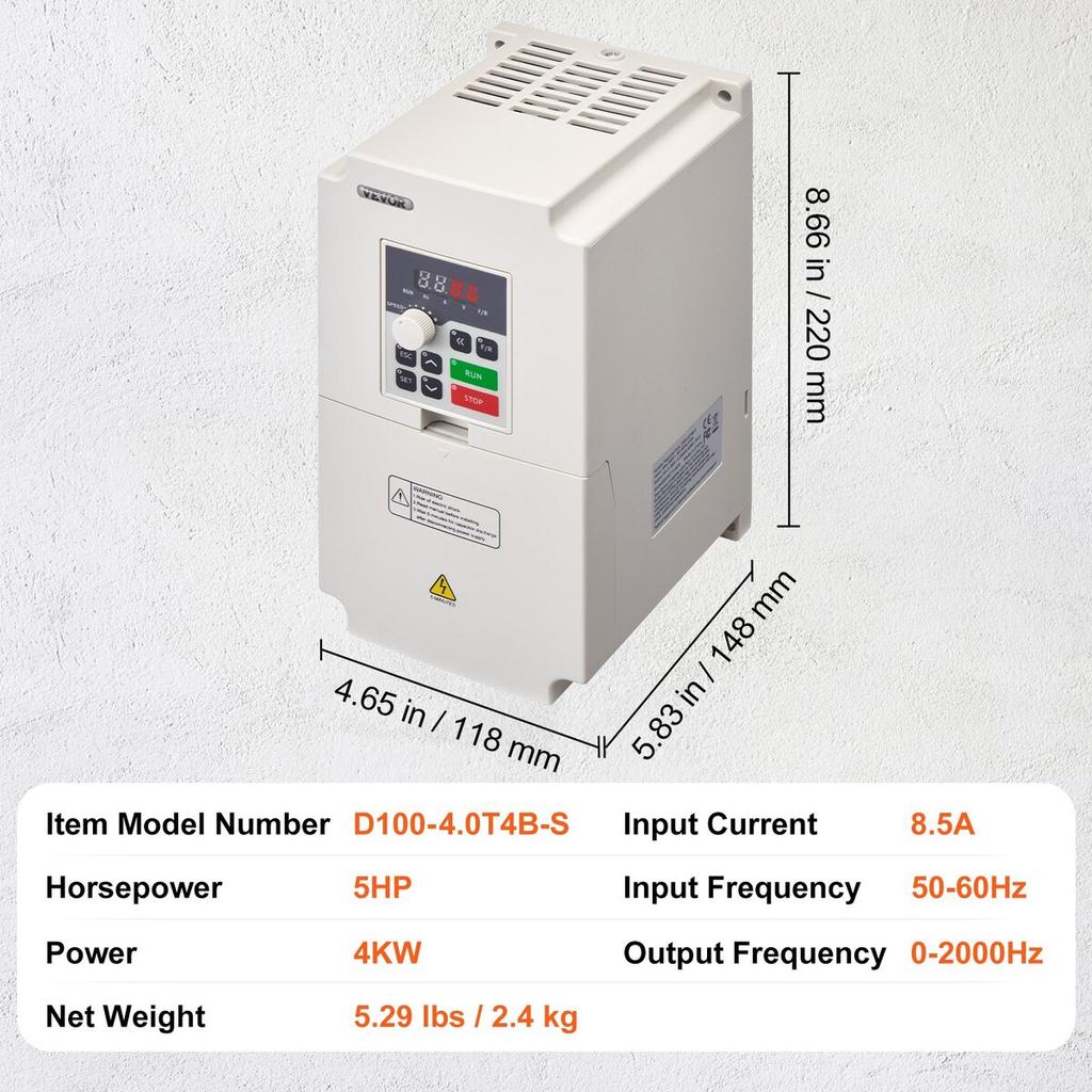 VFD 5 LE 4 kW 8,5 A 3 fázisú AC 380 V bemenet 3 fázisú 0-380 V kimenet 0-2000 Hz