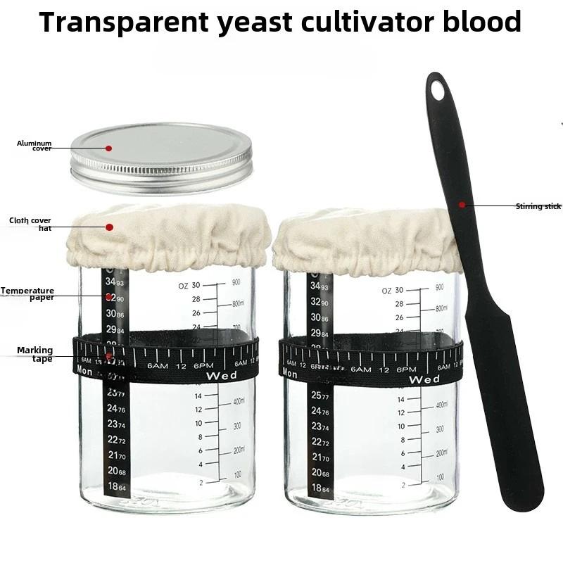 900ml Sourdough Starter Jar Kit Clear Glass Heat Resistant Sourdough Starter Container Baking Fermentation Jar Food Storage