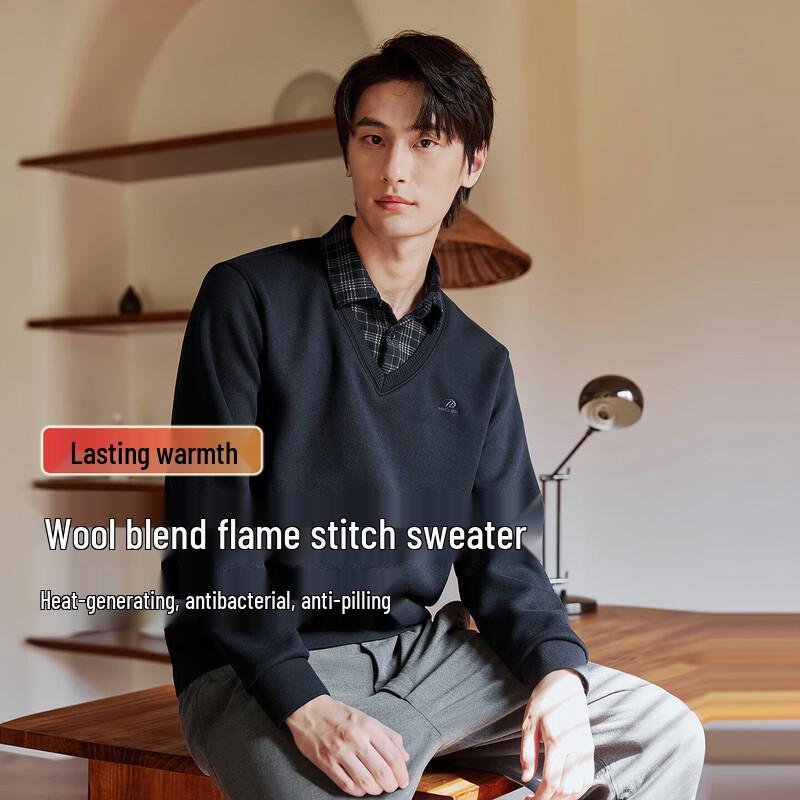 Hodo Men s Thickened Faux Two-Piece Wool Blend Sweater 3XL