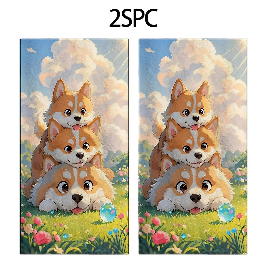 Süßer Shiba Inu Cartoon Süßes Muster Polyester Mikrofaser Strandtuch ist hochsaugfähig geeignet für Schwimmen und Strandausflüge